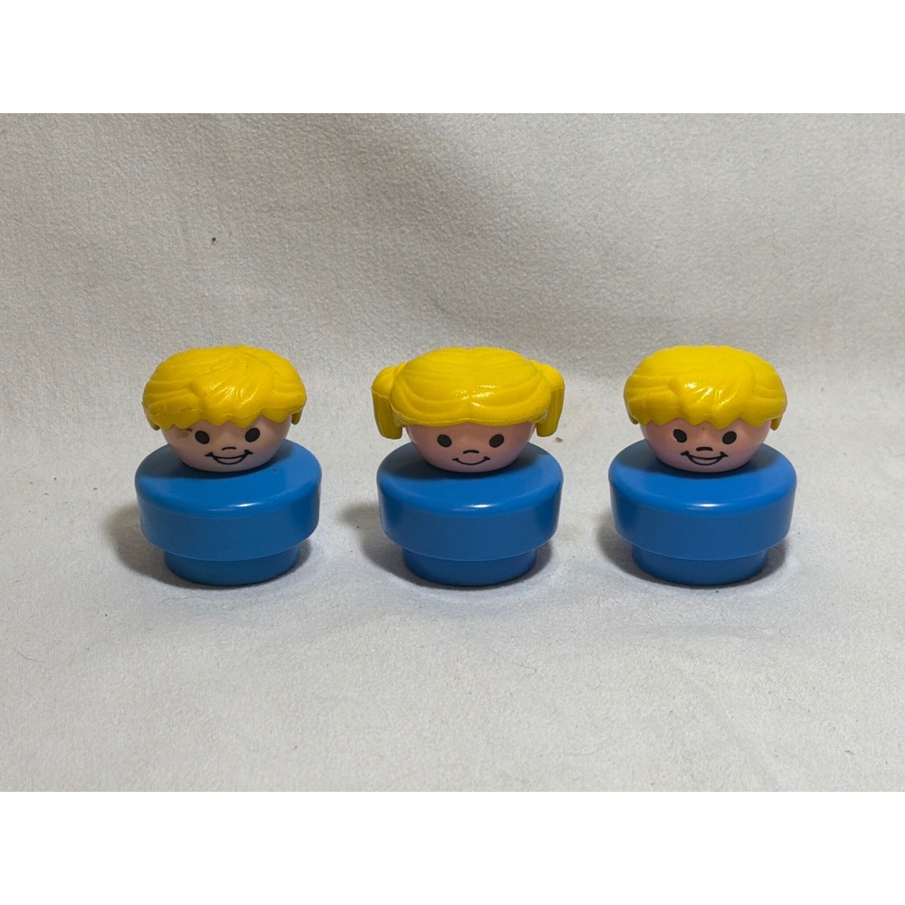 Fisher Price Little People Vintage Figures Lot of 3 Blue Boy Girl Yellow Hair